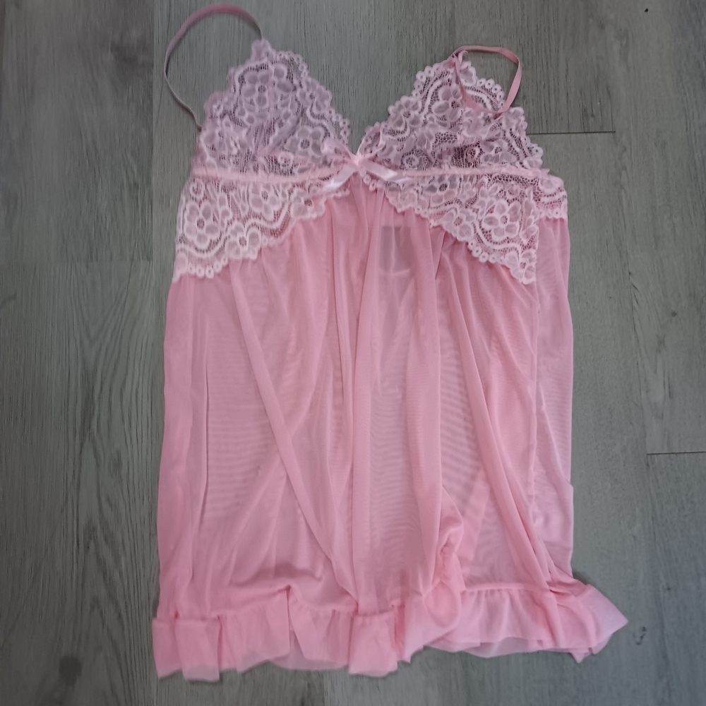 Romantic Pink Lace Chemise with Ruffle Hem